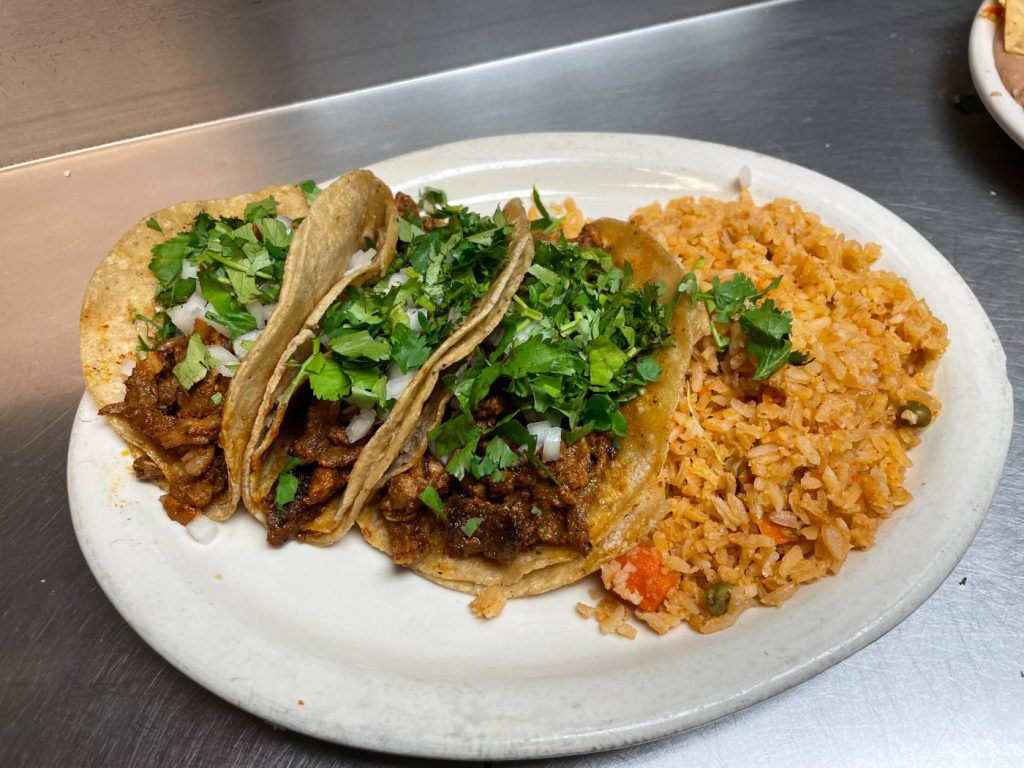 Tacos al pastor with rice
